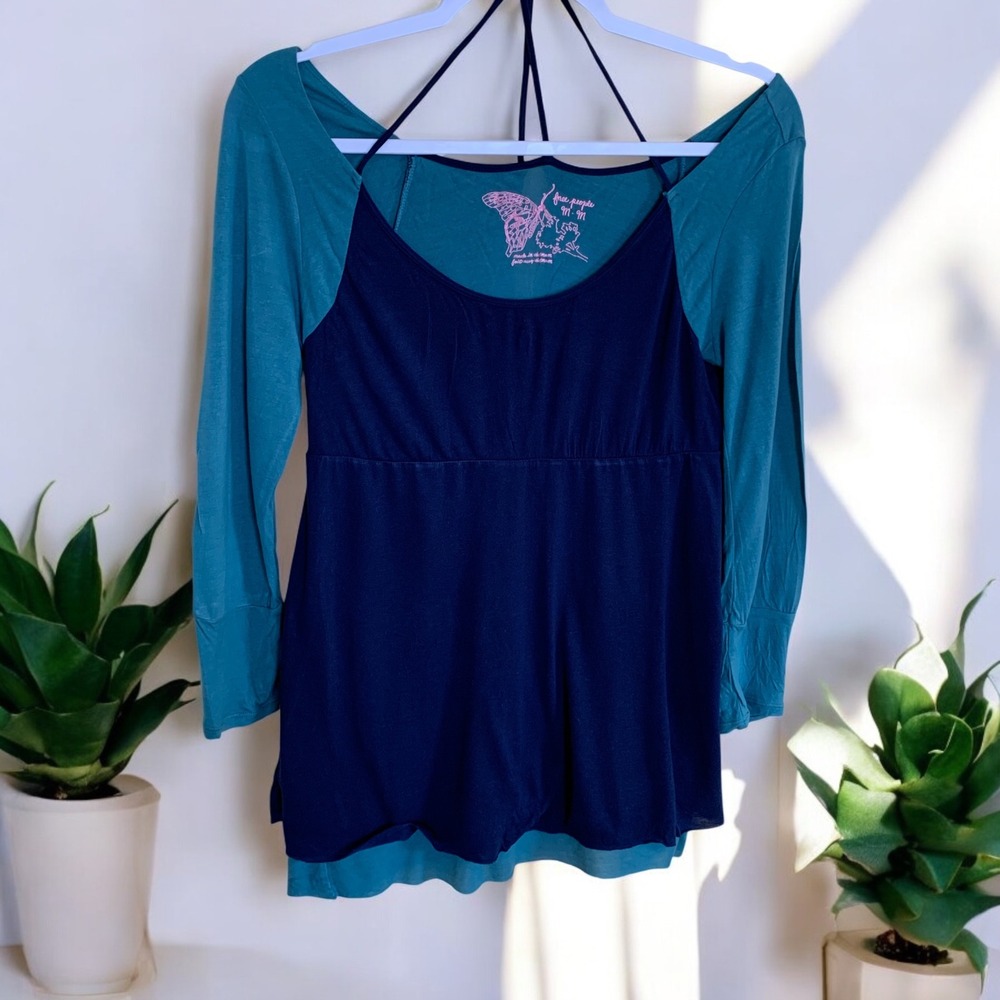 Free People Teal and Navy Tunic Top - Picture 9 of 10